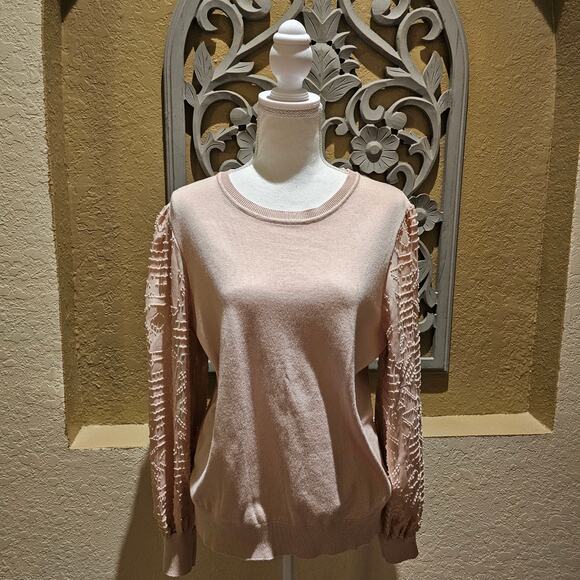 Rio & Rian XL Blush Pink Textured Sleeve Sweater Romantic Feminine Soft Chic - Picture 3 of 11
